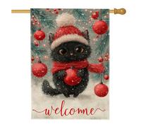 Drapeau de maison pour chat, chapeau décoratif de Noël festif en toile de jute rouge double face pour porche, extérieur, terrasse, pelouse, entrée, camping 71,1 x 101,6 cm