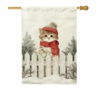 Drapeau de maison pour chat, chapeau d'hiver confortable rouge double face en toile de jute pour extérieur, terrasse, pelouse, entrée, camping, 71,1 x 101,6 cm