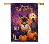 Drapeau de maison pour chat, citrouilles gothiques, bougies d'Halloween, violettes, toile de jute double face, drapeaux décoratifs pour extérieur, terrasse, pelouse, entrée, camping, 71,1 x 101,6 cm