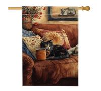 Drapeau de maison pour chat, confortable et rustique pour chien, canapé sans toile de jute marron, double face, grand drapeau de jardin pour extérieur, cour, pelouse, terrasse, porte, entrée, 71,1 x