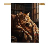 Drapeau de maison pour chat, couverture rustique confortable en toile de jute orange automne double face pour porche, extérieur, cour, pelouse, terrasse, porte, entrée, 71,1 x 101,6 cm