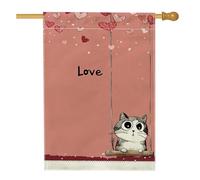 Drapeau de maison pour chat, cœurs romantiques et ludiques balançoires en toile de jute double face pour porche, extérieur, terrasse, pelouse, entrée, camping, 71,1 x 101,6 cm