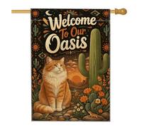 Drapeau de maison pour chat, désert, fleurs de cactus bohèmes, orange d'été, toile de jute double face, drapeaux décoratifs pour extérieur, terrasse, pelouse, entrée, camping, 71,1 x 101,6 cm