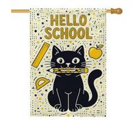 Drapeau de maison pour chat, dessin animé ludique fruits retour au campus toile de jute noire double face avant porche drapeaux décoratifs pour extérieur, pelouse, cour, patio, entrée 71,1 x 101,6 cm