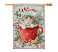 Drapeau de maison pour chat - En toile de jute rouge - Double face - Pour extérieur, terrasse, pelouse, entrée, camping - 71,1 x 101,6 cm