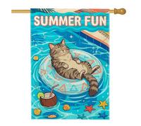 Drapeau de maison pour chat - Étoile de mer - Noix de coco - Bleu été - Toile de jute - Double face - Drapeaux décoratifs pour extérieur, terrasse, cour, pelouse, entrée, balcon - 71 x 101 cm