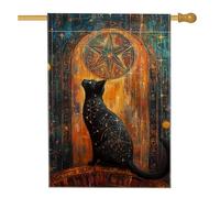 Drapeau de maison pour chat, étoile fantaisie mystique et lune, Halloween, noir, double face, en toile de jute décorative pour extérieur, pelouse, cour, patio, entrée, 71,1 x 101,6 cm