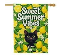 Drapeau de maison pour chat, feuilles de citron estivales ludiques en toile de jute verte double face, drapeaux décoratifs pour extérieur, cour, pelouse, terrasse, porte, entrée, 71,1 x 101,6 cm