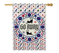 Drapeau de maison pour chat, fil de fleurs fantaisistes ludiques sans toile de jute bleue double face décoratif pour extérieur, cour, pelouse, terrasse, porte, entrée, 71,1 x 101,6 cm