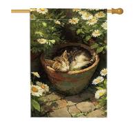 Drapeau de maison pour chat, fleur de chrysanthème réaliste vert printemps double face en toile de jute décorative pour extérieur, cour, pelouse, patio, porte, entrée, 71,1 x 101,6 cm