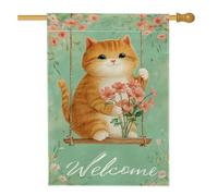 Drapeau de maison pour chat, fleurs fantaisistes ludiques balançoires vertes double face en toile de jute pour extérieur, terrasse, cour, pelouse, entrée, balcon, 71 x 101 cm