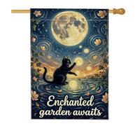 Drapeau de maison pour chat, fleurs mystiques fantaisistes en toile de jute double face pour extérieur, cour, pelouse, terrasse, porte, entrée, 71,1 x 101,6 cm