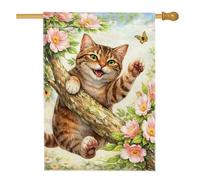 Drapeau de maison pour chat, fleurs naturelles fantaisie, papillon, printemps, vert, double face, en toile de jute décorative pour extérieur, pelouse, cour, patio, entrée 71,1 x 101,6 cm