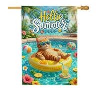 Drapeau de maison pour chat, flotteur de piscine tropicale d'été bleu double face en toile de jute décorative pour extérieur, cour, pelouse, terrasse, porte, entrée, 71,1 x 101,6 cm