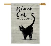 Drapeau de maison pour chat, Halloween rustique noir en toile de jute noire double face pour porche, extérieur, terrasse, cour, pelouse, entrée, balcon, 71,1 x 101,6 cm