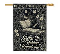 Drapeau de maison pour chat, livre gothique mystique en toile de jute noire double face pour porche, extérieur, terrasse, pelouse, entrée, camping, 71,1 x 101,6 cm