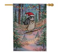 Drapeau de maison pour chat, lumières de Noël fantaisistes en forme de hibou vert double face en toile de jute pour extérieur, pelouse, cour, patio, entrée 71,1 x 101,6 cm