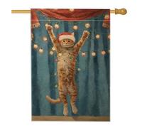 Drapeau de maison pour chat, lumières de Noël fantaisistes festives, chapeau de Père Noël, toile de jute rouge, double face, drapeaux décoratifs pour extérieur, pelouse, cour, patio, entrée 71,1 x