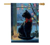 Drapeau de maison pour chat, lumières de Noël festives de Noël en toile de jute noire double face décoratifs pour extérieur, cour, pelouse, terrasse, porte, entrée, 71,1 x 101,6 cm