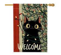 Drapeau de maison pour chat, lumières fantaisistes d'Halloween, bienvenue d'Halloween, toile de jute noire double face, drapeaux décoratifs pour extérieur, cour, pelouse, patio, porte, entrée, 71,1 x