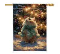 Drapeau de maison pour chat, lumières festives de sapin de Noël vert double face en toile de jute pour porche, extérieur, terrasse, cour, pelouse, entrée, balcon, 71 x 101,6 cm