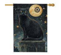 Drapeau de maison pour chat, lune mystique d'Halloween, étoiles, toile de jute noire double face pour extérieur, pelouse, cour, terrasse, entrée, 71,1 x 101,6 cm