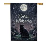 Drapeau de maison pour chat, lune nocturne mystique, étoiles, automne en toile de jute noire double face pour extérieur, terrasse, pelouse, entrée, camping, 71,1 x 101,6 cm