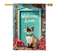 Drapeau de maison pour chat - Motif cœurs fantaisistes - Ressort - Turquoise - Double face - Grand drapeau de jardin pour extérieur, terrasse, pelouse, entrée, camping - 71,1 x 101,6 cm