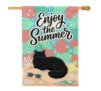 Drapeau de maison pour chat, motif feuilles de palmier tropicales, lunettes de soleil, vert d'été, double face, en toile de jute pour porche, extérieur, cour, pelouse, terrasse, porte, entrée, 71,1 x