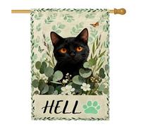Drapeau de maison pour chat, motif papillon d'eucalyptus fantaisie, Halloween, noir, double face, en toile de jute pour extérieur, terrasse, pelouse, entrée, camping, 71,1 x 101,6 cm