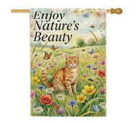 Drapeau de maison pour chat, motif papillon fantaisie, fleurs, printemps vert, toile de jute double face, drapeaux décoratifs pour extérieur, cour, pelouse, patio, porte, entrée, 71,1 x 101,6 cm