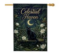 Drapeau de maison pour chat, nature mystique, fleurs de lune, bleu foncé, double face, en toile de jute décorative pour extérieur, terrasse, cour, pelouse, entrée, balcon, 71,1 x 101,6 cm