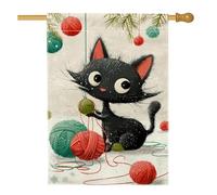 Drapeau de maison pour chat - Ornements de Noël fantaisistes en toile de jute double face - Drapeaux décoratifs pour extérieur, terrasse, pelouse, entrée, camping - Noir - 71,1 x 101,6 cm