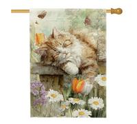Drapeau de maison pour chat, papillon fantaisie tulipes printemps jaune toile de jute double face extérieur grand drapeau de jardin pour extérieur, cour, pelouse, terrasse, porte, entrée 71,1 x 101,6