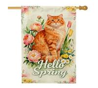 Drapeau de maison pour chat, pivoine florale printanière, tulipes orange double face en toile de jute décorative pour extérieur, pelouse, cour, patio, entrée, 71,1 x 101,6 cm