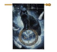 Drapeau de maison pour chat, plumes de lune mystiques gothiques pour Halloween noir double face en toile de jute décorative pour extérieur, cour, pelouse, terrasse, porte, entrée, 71,1 x 101,6 cm