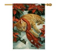 Drapeau de maison pour chat - Poinsettia d'hiver confortable - Rouge - Double face en toile de jute décorative pour extérieur, pelouse, cour, patio, entrée - 71,1 x 101,6 cm