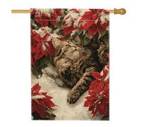 Drapeau de maison pour chat - Poinsettia d'hiver confortable - Rouge - Double face en toile de jute - Pour extérieur, pelouse, cour, terrasse, entrée - 71 x 101 cm