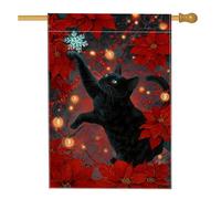 Drapeau de maison pour chat, poinsettia festif d'hiver en toile de jute rouge double face pour extérieur, pelouse, cour, terrasse, entrée, 71,1 x 101,6 cm