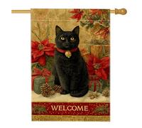 Drapeau de maison pour chat - Poinsettia vintage - Cadeau de Noël - Rouge - Double face en toile de jute - Drapeaux décoratifs pour extérieur, terrasse, cour, pelouse, entrée, balcon - 71,1 x 101,6 cm