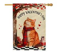 Drapeau de maison pour chat, Saint-Valentin, cœurs fantaisie, arbre de la Saint-Valentin, rouge, double face, en toile de jute pour porche, extérieur, pelouse, cour, terrasse, entrée, 71,1 x 101,6 cm