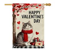 Drapeau de maison pour chat, Saint-Valentin, cœurs fantaisie, arbre de la Saint-Valentin, rouge, double face, en toile de jute pour porche, extérieur, pelouse, cour, terrasse, entrée, 71,1 x 101,6 cm