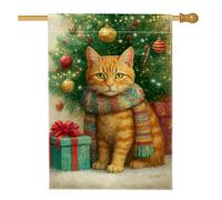Drapeau de maison pour chat, sapin de Noël fantaisie, coffret cadeau, toile de jute verte, double face, drapeaux décoratifs pour extérieur, terrasse, cour, pelouse, entrée, balcon, 71 x 101 cm