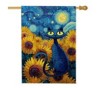 Drapeau de maison pour chat, tournesol artistique fantaisie, lune d'été jaune, toile de jute double face, drapeaux décoratifs pour extérieur, terrasse, pelouse, entrée, camping 71 x 101,6 cm
