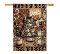 Drapeau de maison pour chat, vintage rustique café, lever de soleil, marron café, double face, grand drapeau de jardin pour extérieur, cour, pelouse, terrasse, porte, entrée, 71,1 x 101,6 cm