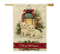 Drapeau de maison pour chatons, lanterne festive de Noël, houx, rouge, double face, en toile de jute décorative pour extérieur, porche, terrasse, pelouse, entrée, camping 71,1 x 101,6 cm