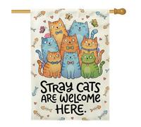 Drapeau de maison pour chats, papillon fantaisie ludique sans poisson orange en toile de jute double face pour extérieur, cour, pelouse, terrasse, porte, entrée, 71,1 x 101,6 cm