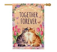 Drapeau de maison pour chats, romantique fantaisie, tulipes papillons, printemps, pêche, toile de jute double face pour extérieur, terrasse, pelouse, entrée, camping 71 x 101,6 cm