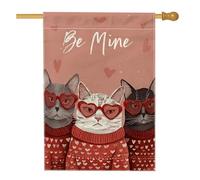 Drapeau de maison pour chats, Valentine fantaisie, cœurs, lunettes, Saint-Valentin, pêche, toile de jute double face, drapeaux décoratifs pour extérieur, pelouse, cour, patio, entrée 71,1 x 101,6 cm