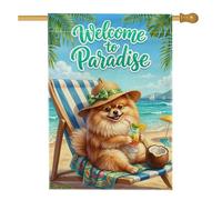 Drapeau de maison pour chien, cocktail tropical décontracté à la noix de coco bleu d'été double face en toile de jute pour extérieur, terrasse, pelouse, entrée, camping, 71 x 101,6 cm